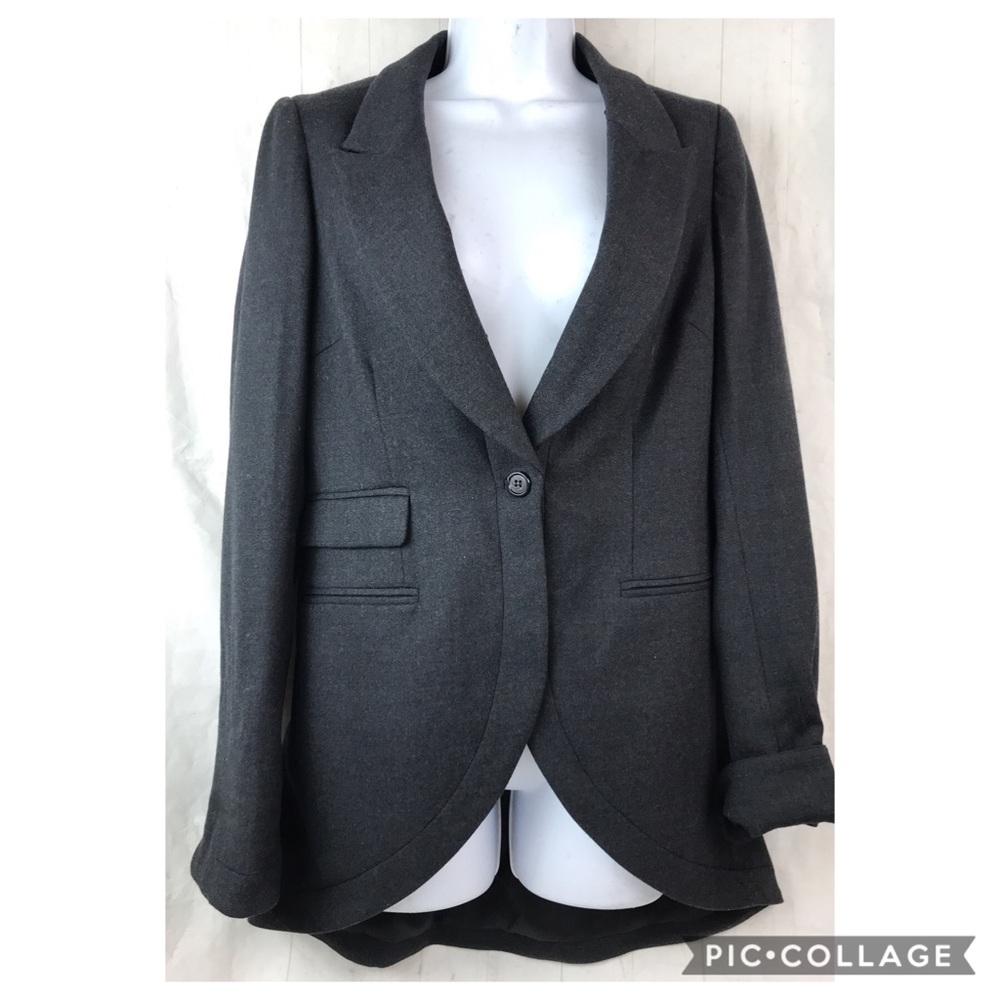 Elizabeth & James Gray Wool Tuxedo Blazer